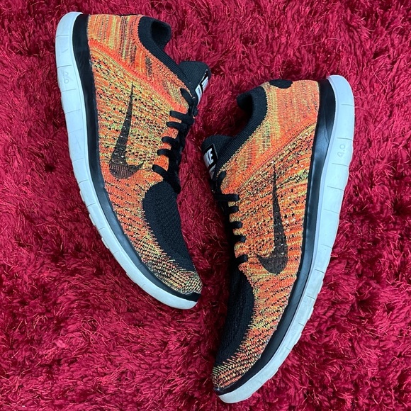Nike Other - Nike Free 4.0 Running Shoes 10 Orange Black White 631053-009 Fly Knit